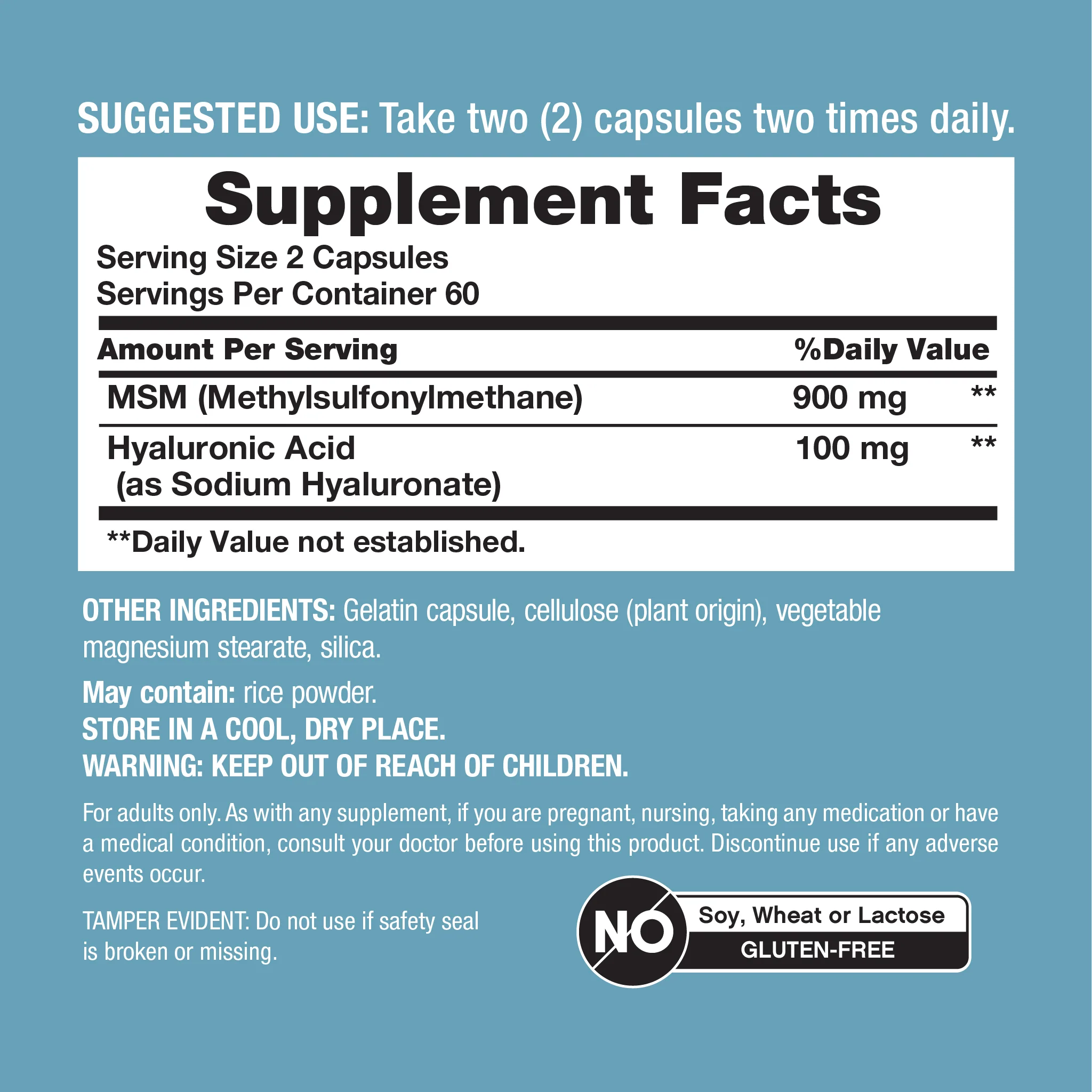 Hyaluronic Acid + MSM, 120 Capsules - Image 3